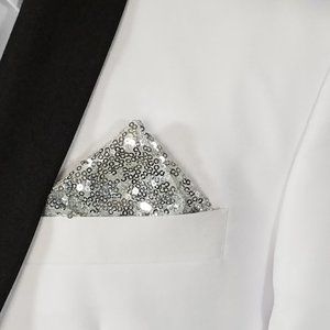 Men's Sequin Pre-Folded Pocket Square Insert - Silver